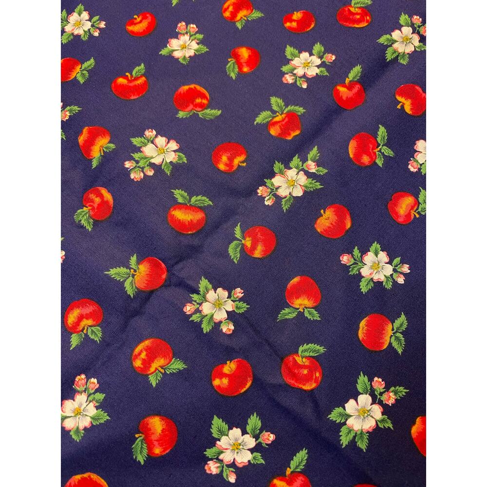 Vintage VIP Cranston Fabric Cotton BTHY Navy Apples Apple Blossoms Country OOP